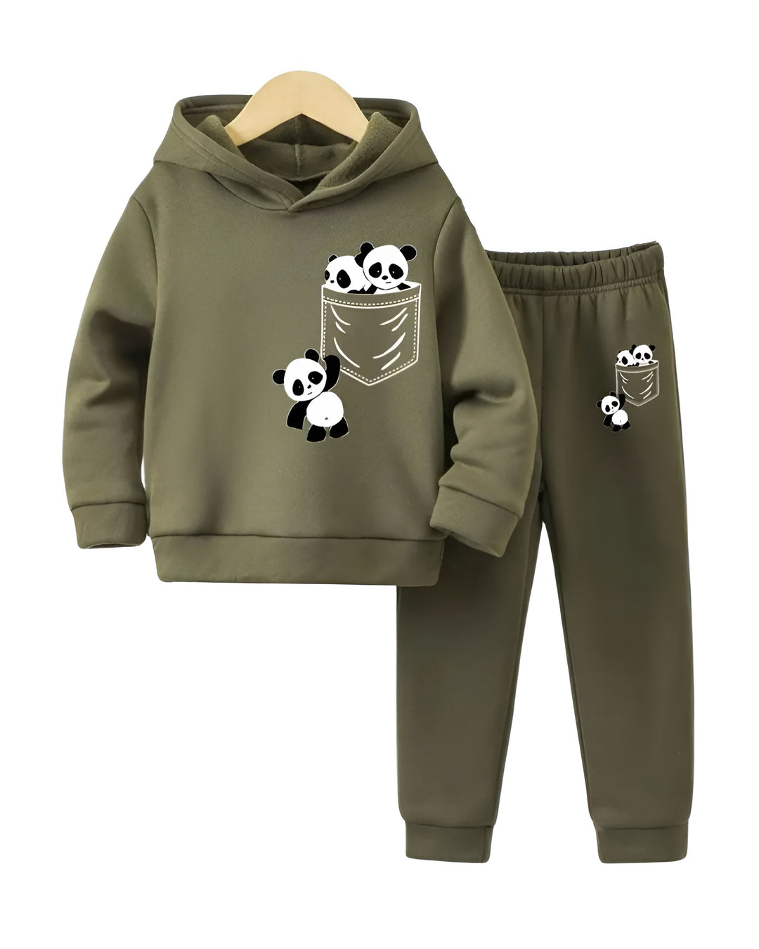OLIVE GREEN PANDA FLEECE HOODIE TRACKSUIT