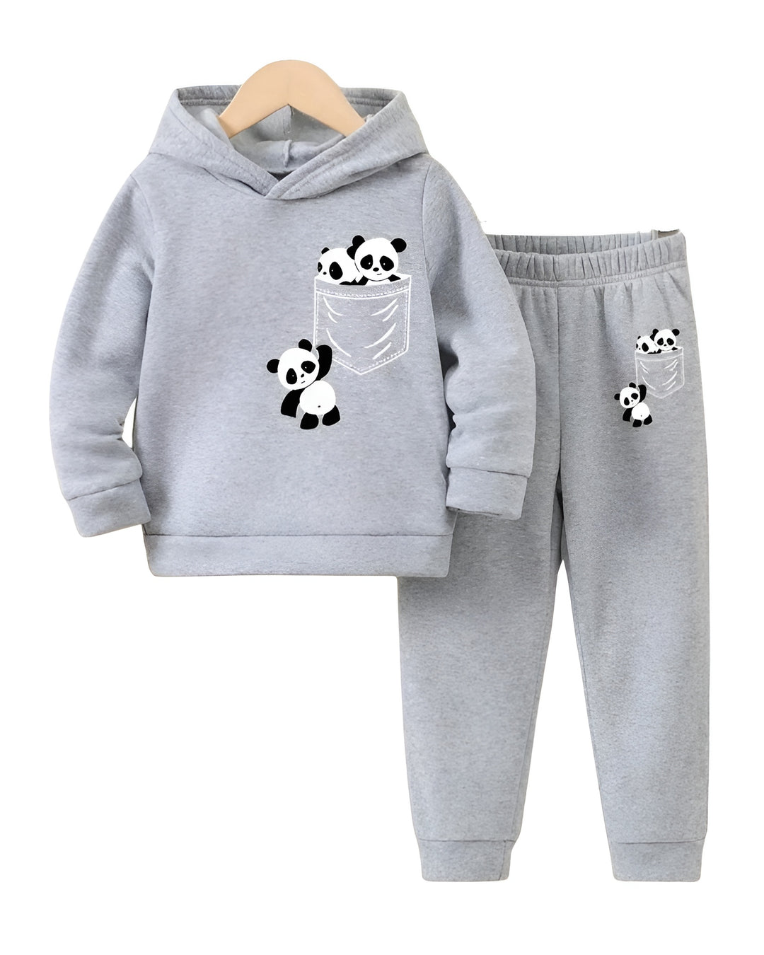 GREY PANDA FLEECE HOODIE TRACKSUIT