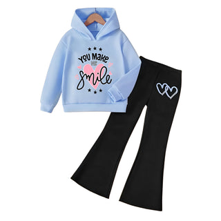 SMILE HEART WIDE LEG FLEECE HOODIE TRACKSUIT