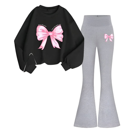BLACK & GREY WIDE LEG FLEECE TRACKSUIT