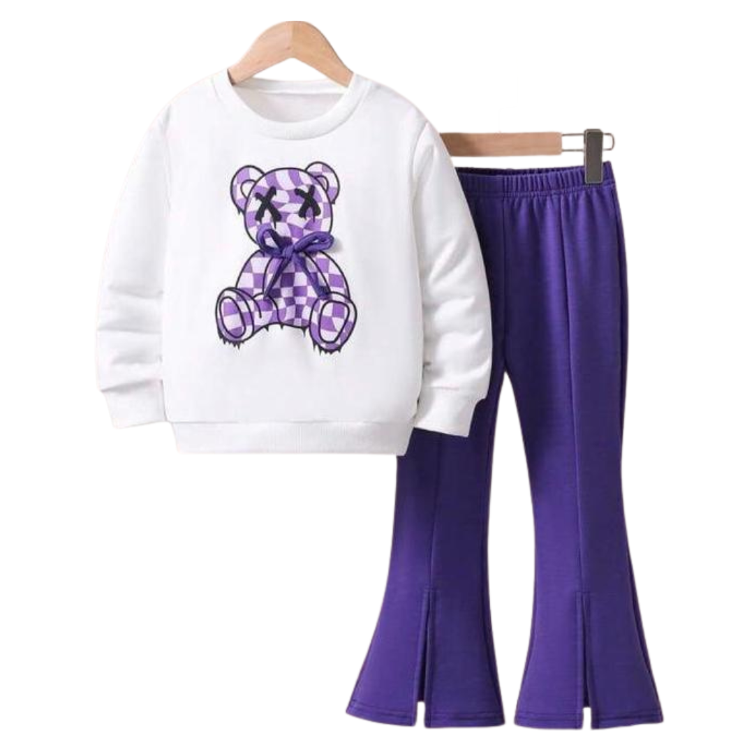 PURPLE BEAR WIDE LEG FLEECE TRACKSUIT