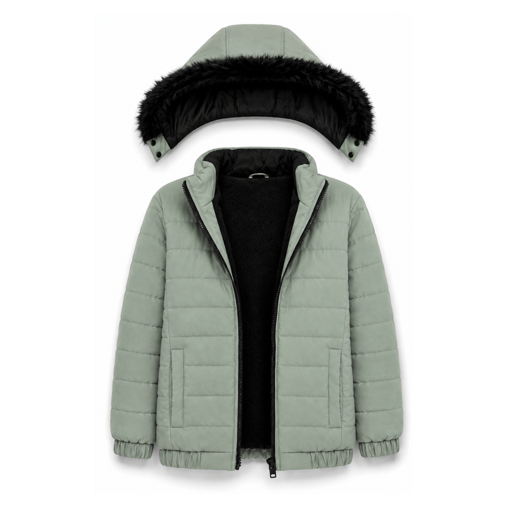 C GREEN FUR PUFFER JACKET
