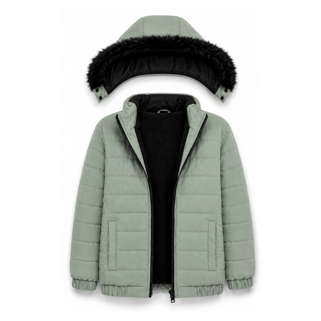 C GREEN FUR PUFFER JACKET