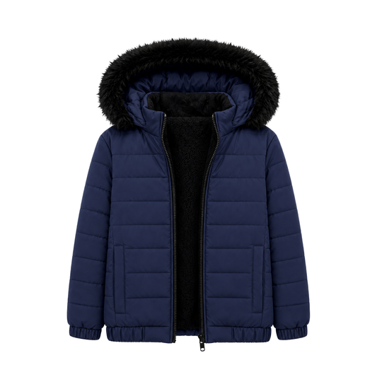 NAVY FUR PUFFER JACKET