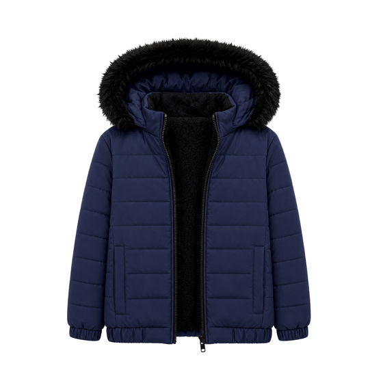 NAVY FUR PUFFER JACKET