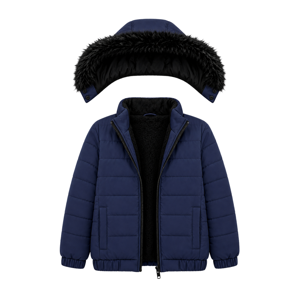 NAVY FUR PUFFER JACKET