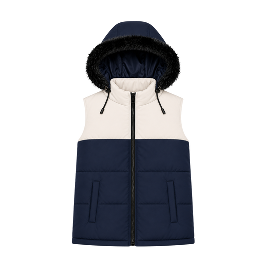 NAVY SLEEVELESS PUFFER JACKET
