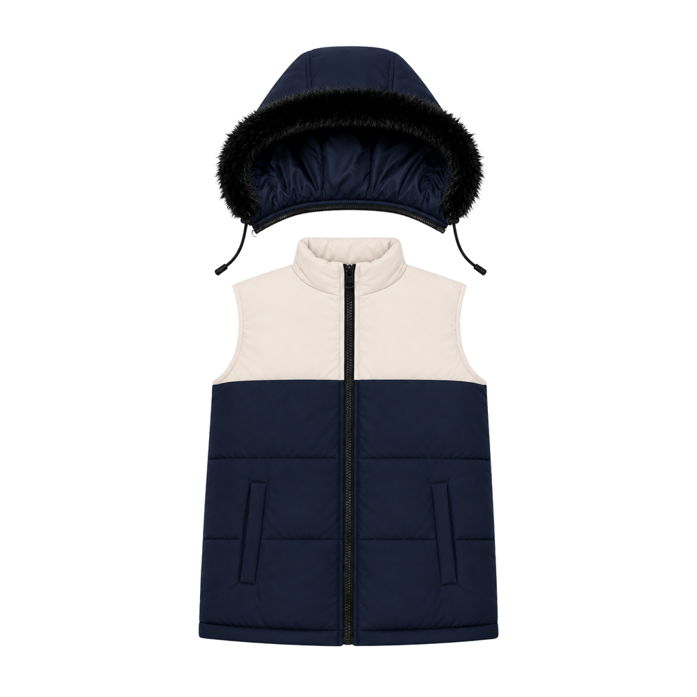 NAVY SLEEVELESS PUFFER JACKET