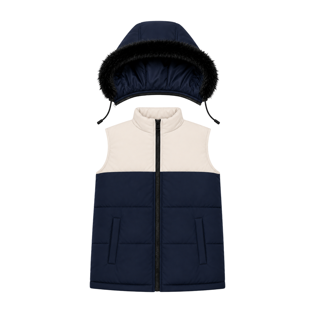 NAVY SLEEVELESS PUFFER JACKET