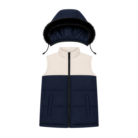 NAVY SLEEVELESS PUFFER JACKET