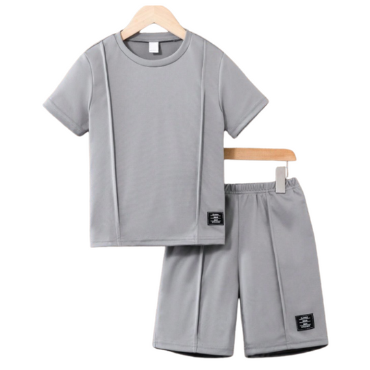 GREY PIPING SHORT SET