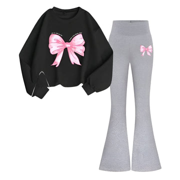 BLACK & GREY WIDE LEG FLEECE TRACKSUIT